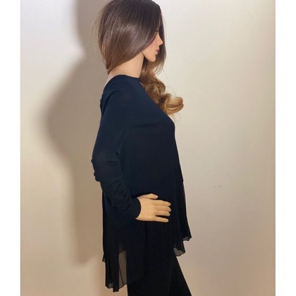 SANDRO PARIS Navy and Black Flowy Sweater Top. Sheer Back. Size 2 - Picture 4 of 6